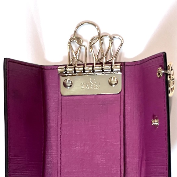 Gucci GG Print Key Case Brown PVC Gold-Tone GG Charm -Six Rings Authentic - Picture 8 of 14